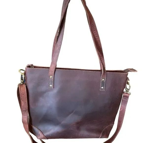 Unbranded Brown Leather Zip Laptop Oversized bag Brown - Picture 2 of 13